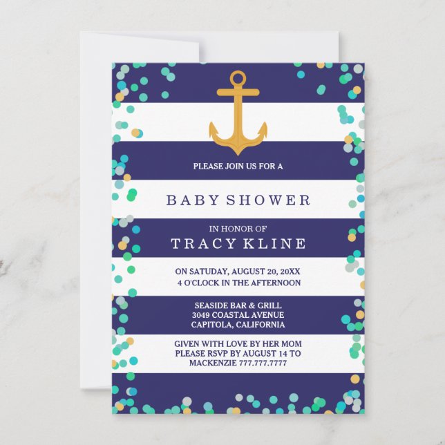 Invitación Tiras y puntos náuticos Baby Shower o Sprinkle (Anverso)