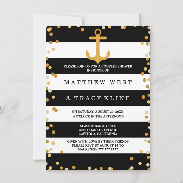 Invitación Tiras y puntos náuticos Ducha de matrimonio (Anverso)