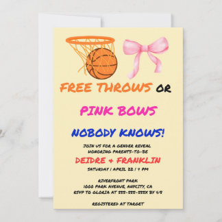 Invitación Tiros Libres o Lazos Rosas Fiesta de Revelación de