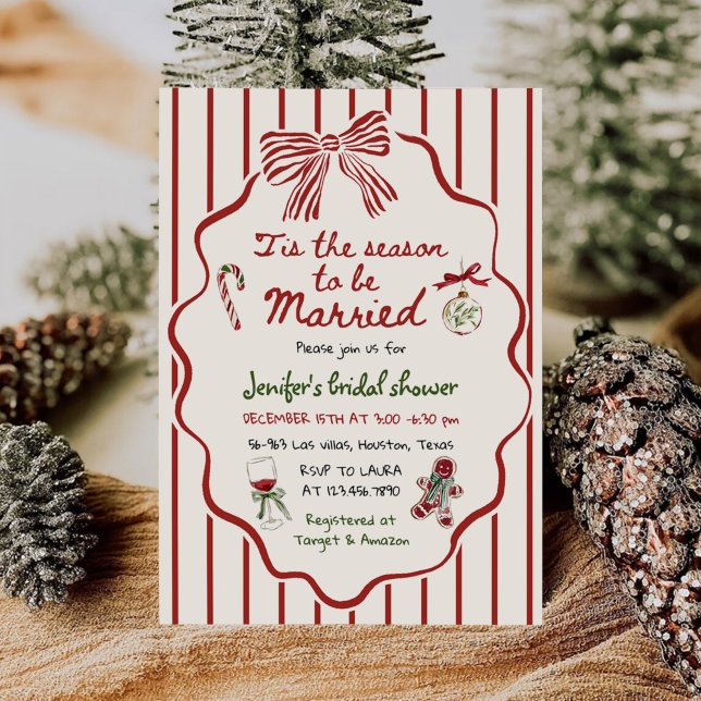 Invitación Tis The Season Hand Drawn Christmas Bridal Shower (Subido por el creador)