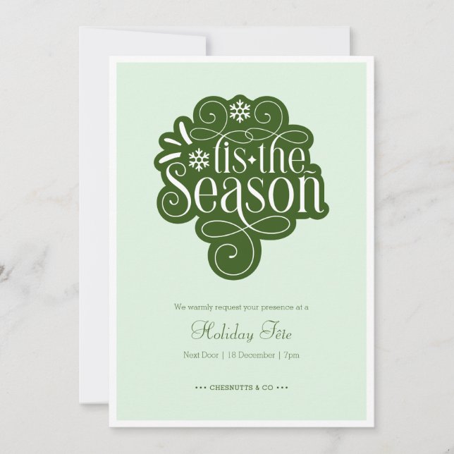 Invitación T'is the Season Mint Green Navidades Fiesta (Anverso)