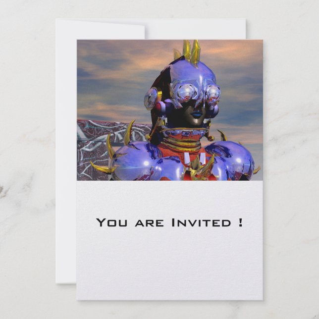 Invitación TITAN CYBORG PORTRAIT Ciencia Ficción Azul,Scifi (Anverso)