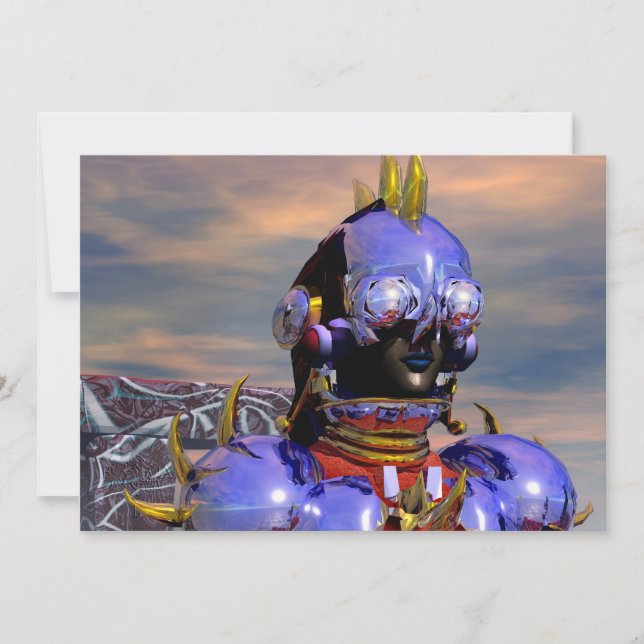 Invitación TITAN CYBORG PORTRAIT Ciencia Ficción Azul,Scifi (Anverso)