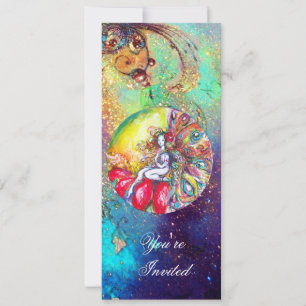 Invitación TITANIA, destellos rosados amarillos azules rojos