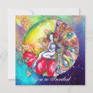 Invitación TITANIA, destellos rosados amarillos azules rojos