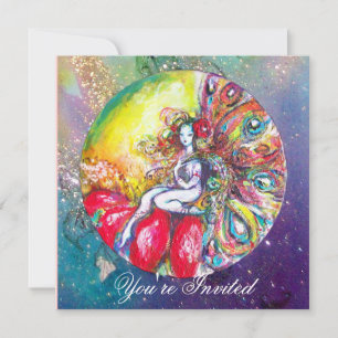 Invitación TITANIA, destellos rosados amarillos azules rojos