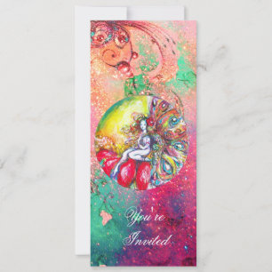 Invitación TITANIA, destellos rosados amarillos azules verdes
