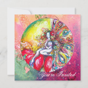 Invitación TITANIA, rosa amarillo azul verde destellos rojos