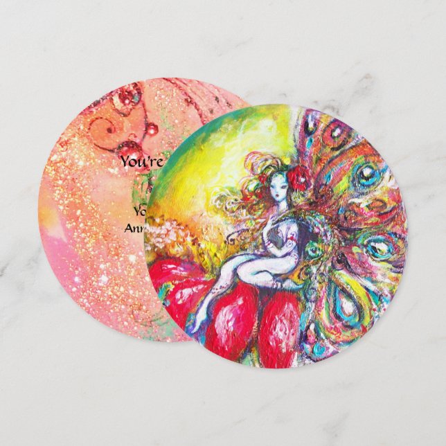 Invitación TITANIA Y FLORES ROJOS, Parques rosas verdes (Anverso / Reverso)