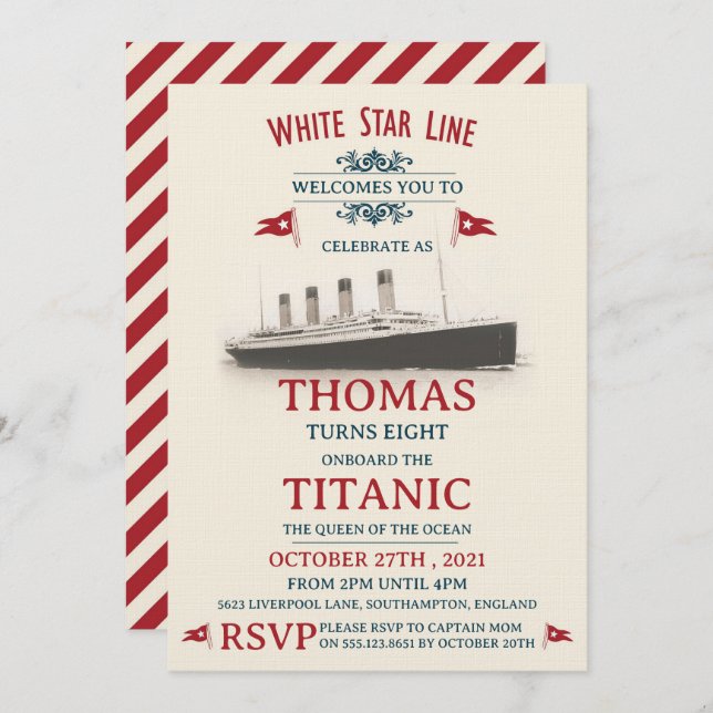 Invitación Titanic Birthday Party (Anverso / Reverso)