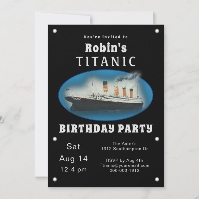 Invitación Titanic Black Birthday (Anverso)