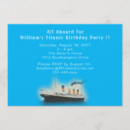 Invitación Titanic Blue Birday White Star Line Ship