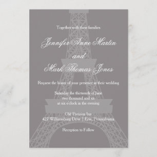 Invitación Titanio y Boda de la Torre Eiffel París Blanco
