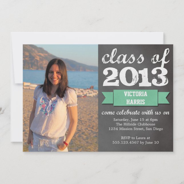 Invitación Titular verde azulado de graduación de foto de piz (Anverso)