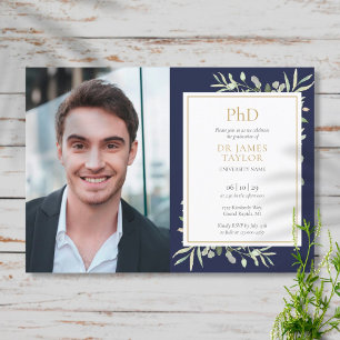 Invitación Título de Doctorado Foto de Graduación Verde Navy 
