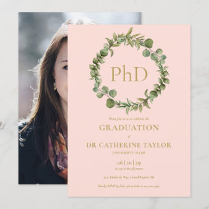 Invitación Título de Doctorado Guirnalda Rosa Foto Graduación