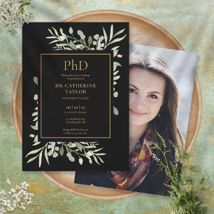 Invitación Título de Doctorado Hojas Negras y Doradas Foto de