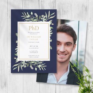 Invitación Título de Doctorado Verde Azul Marino Foto Graduac