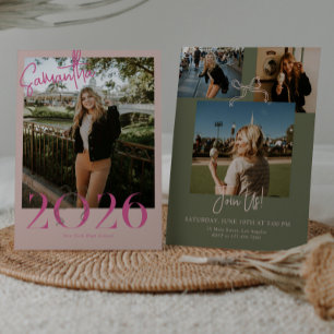 Invitación Título de graduación Coquette Bow Pink Green 2026