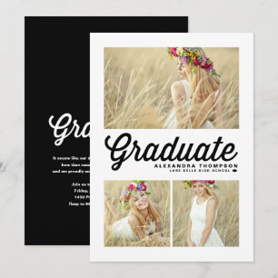 Invitación Título de graduación de tres fotos con guión retro