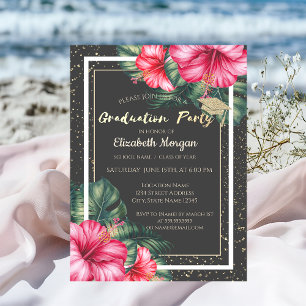Invitación Título de Graduación purpurina, Hibiscus, Grado Co