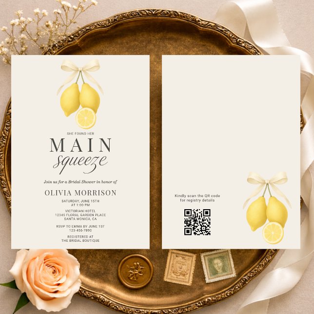 Invitación Título de la ducha nupcial con código QR y lazo Ma (Subido por el creador)