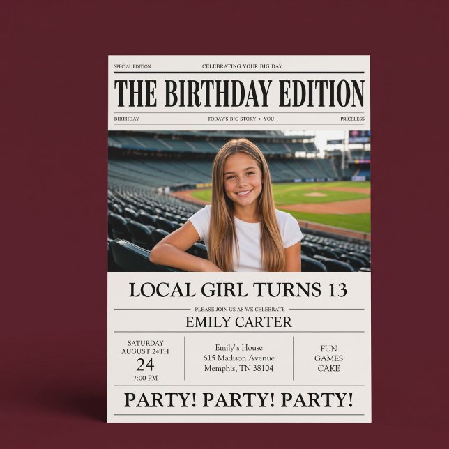 Invitación Título de Periódico Cumpleaños de Chica Divertida (Subido por el creador)