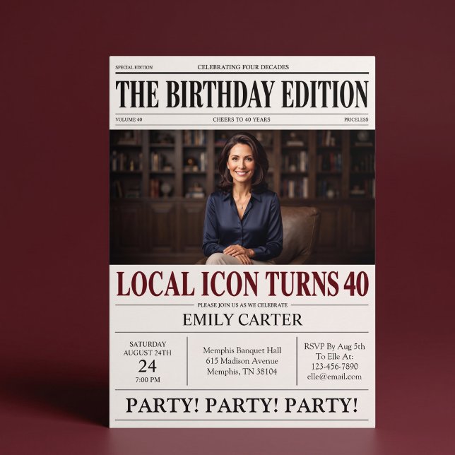 Invitación Título de Periódico Divertido Cumpleaños 40 Fiesta (Subido por el creador)