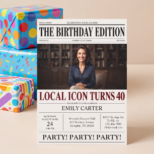 Invitación Título de Periódico Divertido Cumpleaños 40 Fiesta
