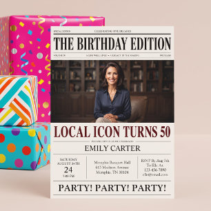 Invitación Título de Periódico Divertido Cumpleaños 50 Fiesta