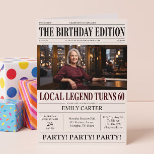 Invitación Título de Periódico Divertido Cumpleaños 60