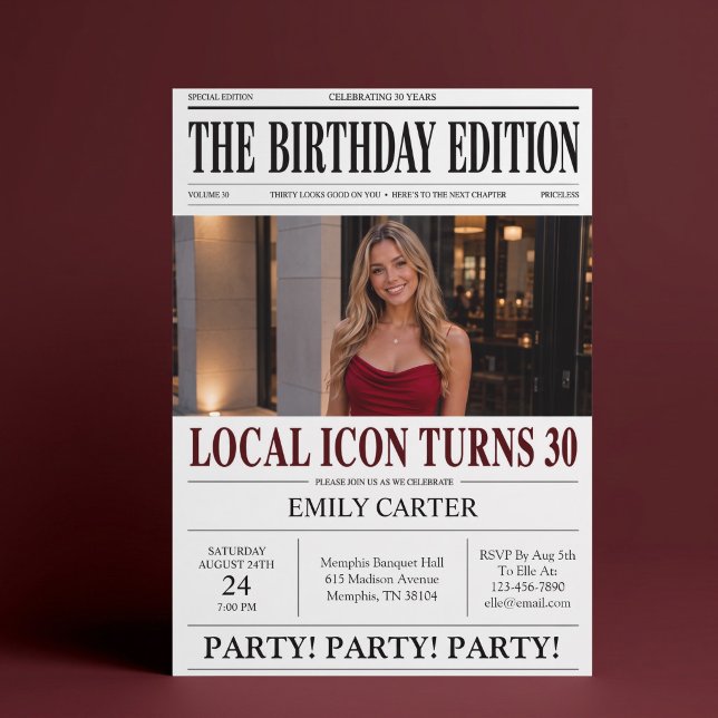 Invitación Título de Periódico Divertido Fiesta de Cumpleaños (Subido por el creador)