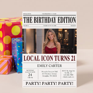 Invitación Título de Periódico Divertido Fiesta de Cumpleaños