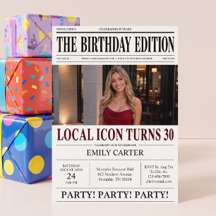 Invitación Título de Periódico Divertido Fiesta de Cumpleaños