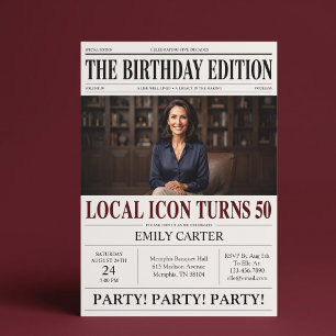 Invitación Título de periódico divertido para cumpleaños 50