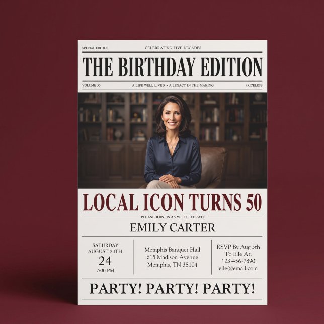 Invitación Título de periódico divertido para cumpleaños 50 (Subido por el creador)