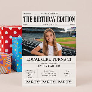 Invitación Título de Periódico Fiesta de Cumpleaños de Chica