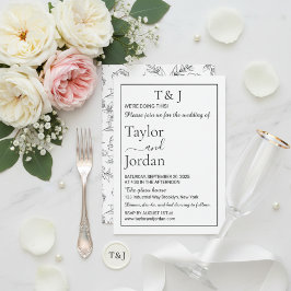Invitación Título del Producto Floral Negro Moderno Minimalis