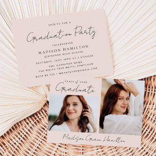 Invitación Título Moderno Manuscrito Rubor 2 Foto Graduación