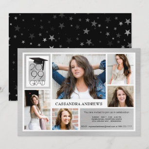 Invitación Título y año del GRAD de moda Plata cepillada