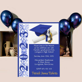 Invitación Título y diploma, Graduación Real Azul/Oro