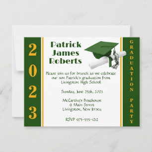 Invitación Título y Diploma, Graduación Verde y Dorada