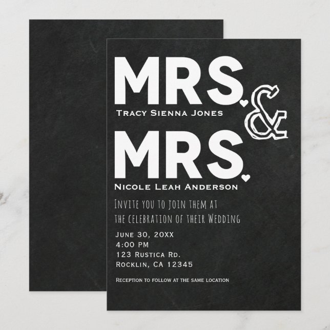 Invitación Tiza de pizarra Señora & Señora Boda Compromiso (Anverso / Reverso)