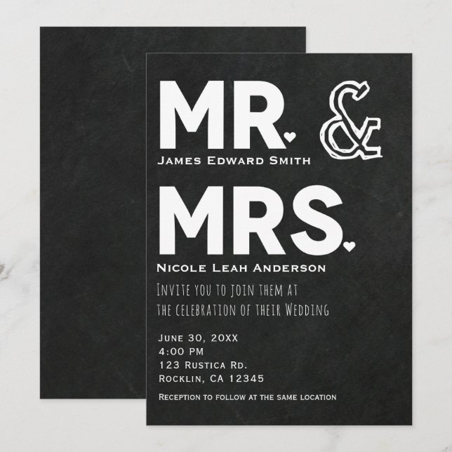 Invitación Tiza de pizarra Sr. y Sra. Compromiso de boda (Anverso / Reverso)