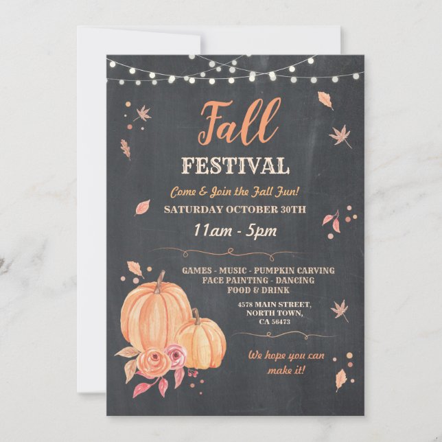 Invitación Tiza del acontecimiento del otoño de la calabaza (Anverso)