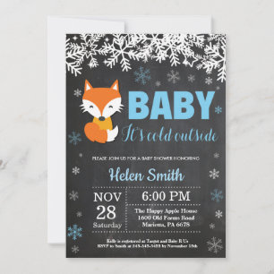 Invitación Tiza para Baby Shower de Niño de Invierno de Zorro