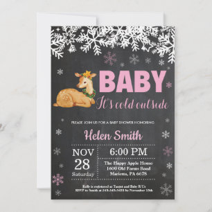 Invitación Tiza para ducha de bebé niña de invierno con cierv