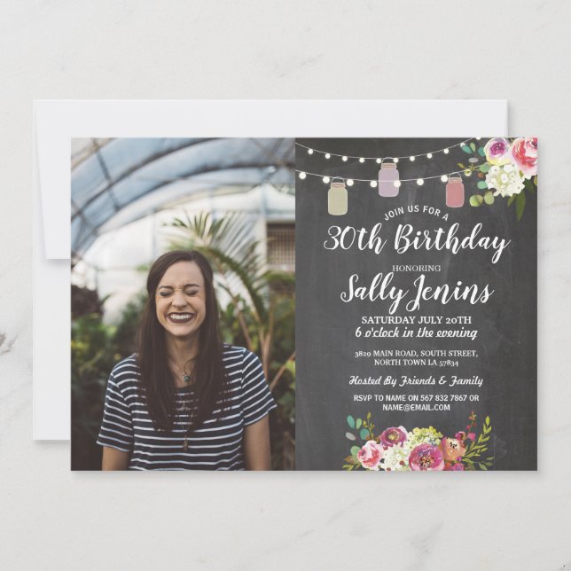 Invitación Tiza rústica de la fiesta de cumpleaños de la foto (Anverso)