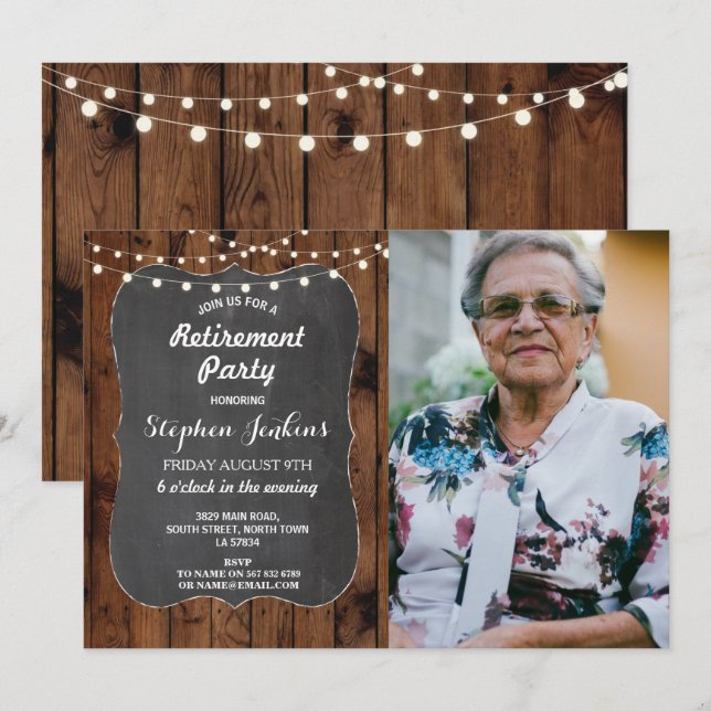 Invitación Tiza rústica de madera de las luces del fiesta de (Anverso / Reverso)