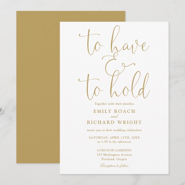 Invitación To Have And To Hold Script Chic Boda de Oro (Anverso / Reverso)